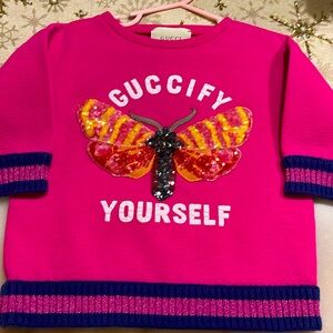 Gucci Pink Kids Shirt with Colorful Butterfly